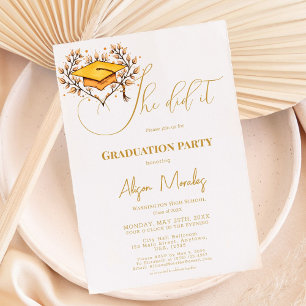 Modern Calligraphy Script Graduation She Did It Invitation