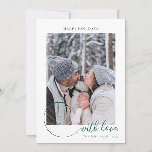 Modern Calligraphy Script Green 3 Photo Christmas Holiday Card