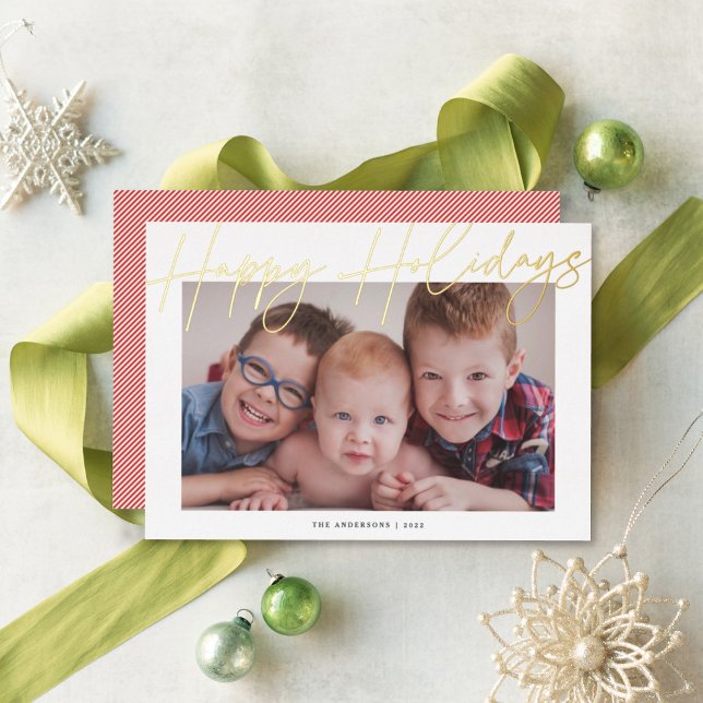 Modern Calligraphy Script Happy Holidays Photo Foil Holiday Card (Creator Uploaded)