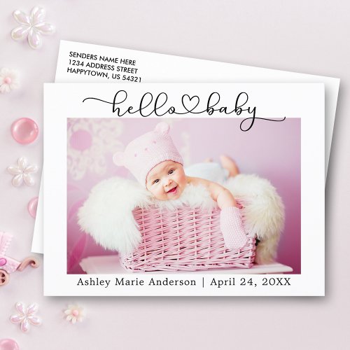 Modern Calligraphy Script Heart Hello Baby Postcard