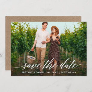 Modern Calligraphy Script Kraft Couple Photo Save The Date