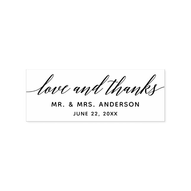 Modern Calligraphy Script Love and Thanks Wedding Rubber Stamp (Imprint)