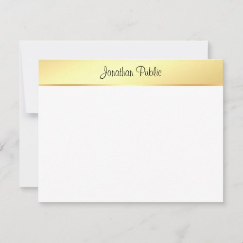 Modern Calligraphy Script Name Gold White Note Card