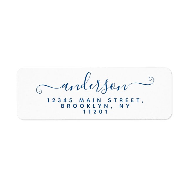 Modern Calligraphy Script Navy Blue Last Name Label (Front)