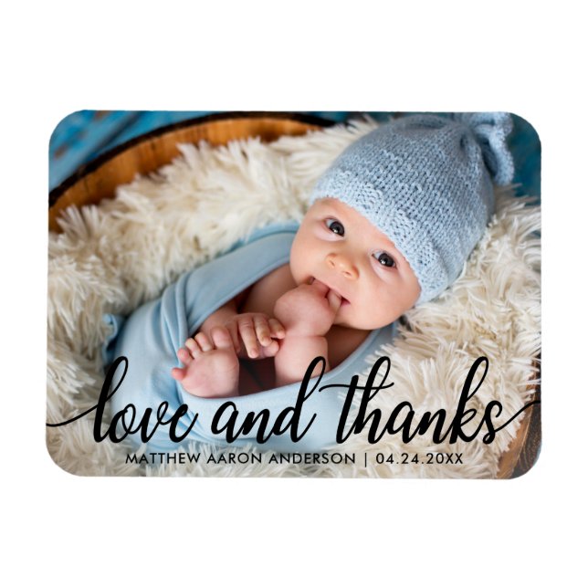 Modern Calligraphy Script New Baby Love and Thanks Magnet (Horizontal)