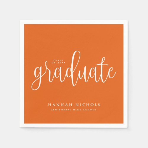 Modern Calligraphy Script Orange Graduation Napkins