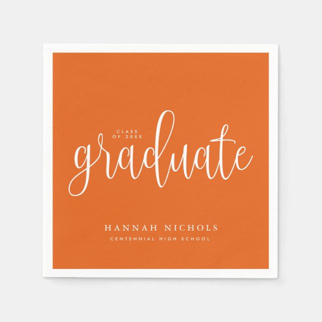 Modern Calligraphy Script Orange Graduation Napkins (Front)