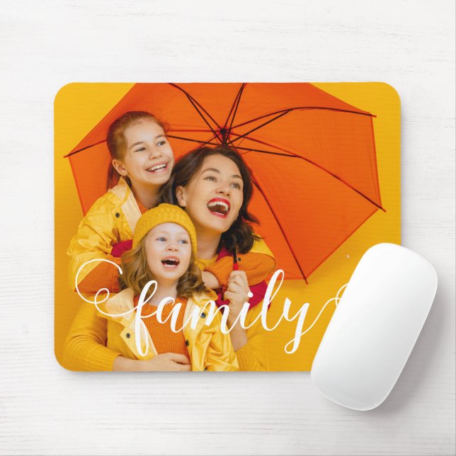 Modern Calligraphy Script Overlay Family Photo Mouse Pad (With Mouse)