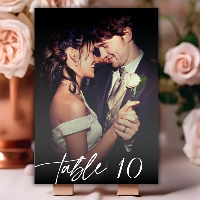 Modern Calligraphy Script Overlay Photo Wedding Table Number (Creator Uploaded)
