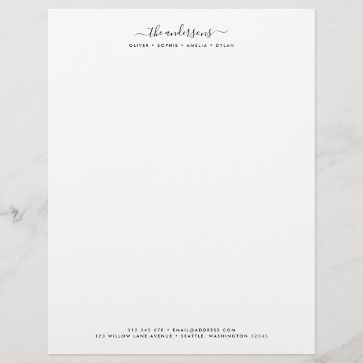 Modern Calligraphy Script Personalized Family Name Letterhead | Zazzle