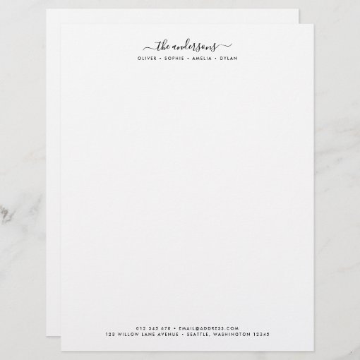 Modern Calligraphy Script Personalized Family Name Letterhead | Zazzle