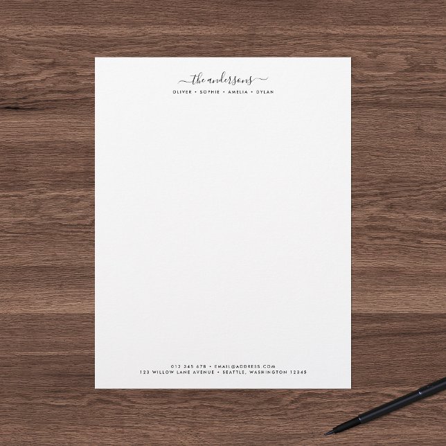 Modern Calligraphy Script Personalized Family Name Letterhead (Creator Uploaded)