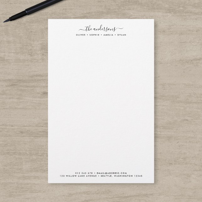 Modern Calligraphy Script Personalized Family Name Stationery (Creator Uploaded)