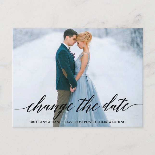 Modern Calligraphy Script Photo Change The Date Postcard (Front)