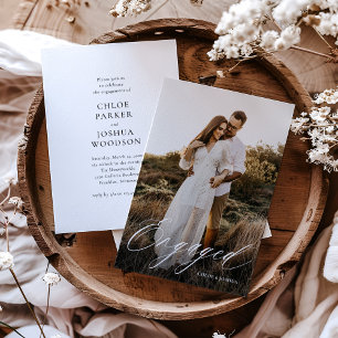 Modern Calligraphy Script Photo Engagement Party Invitation