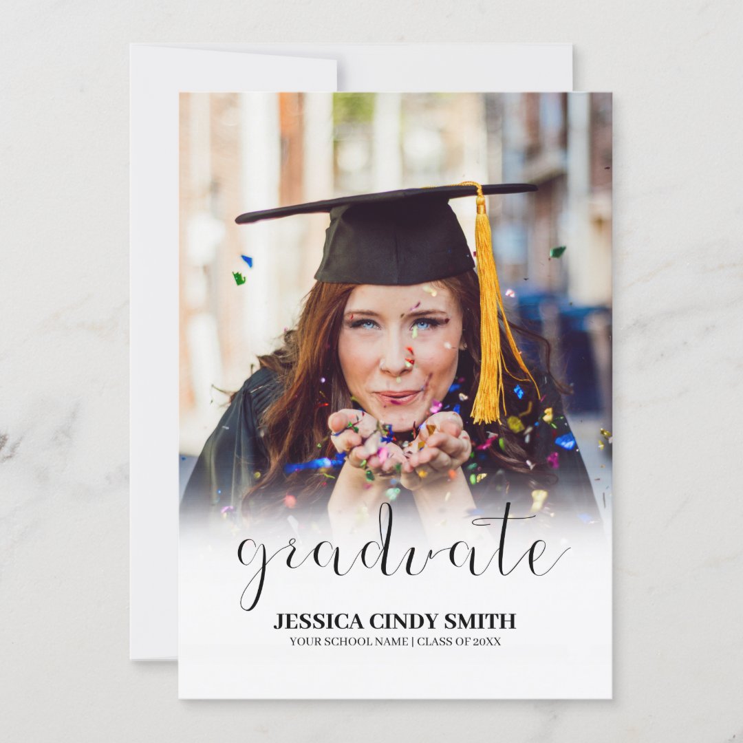 Modern Calligraphy Script Photo Graduation Party Invitation | Zazzle