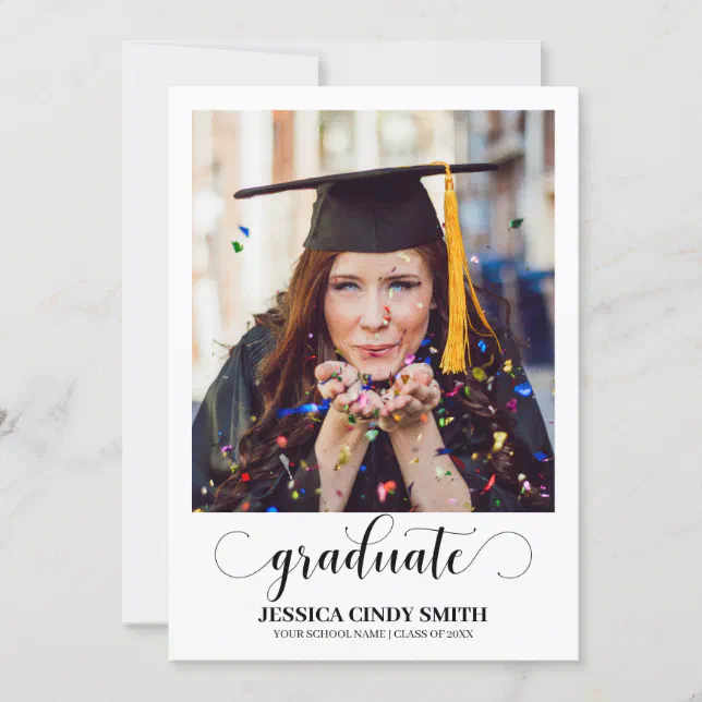 Modern Calligraphy Script Photo Graduation Party Invitation Zazzle