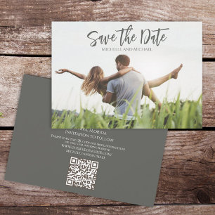 Modern Calligraphy Script Photo Trendy QR Code Save The Date
