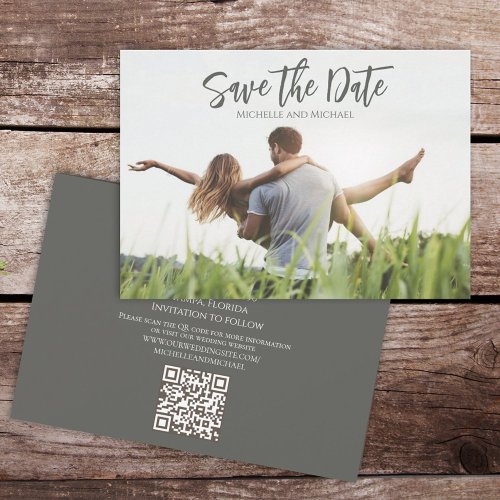 Modern Calligraphy Script Photo Trendy QR Code Save The Date