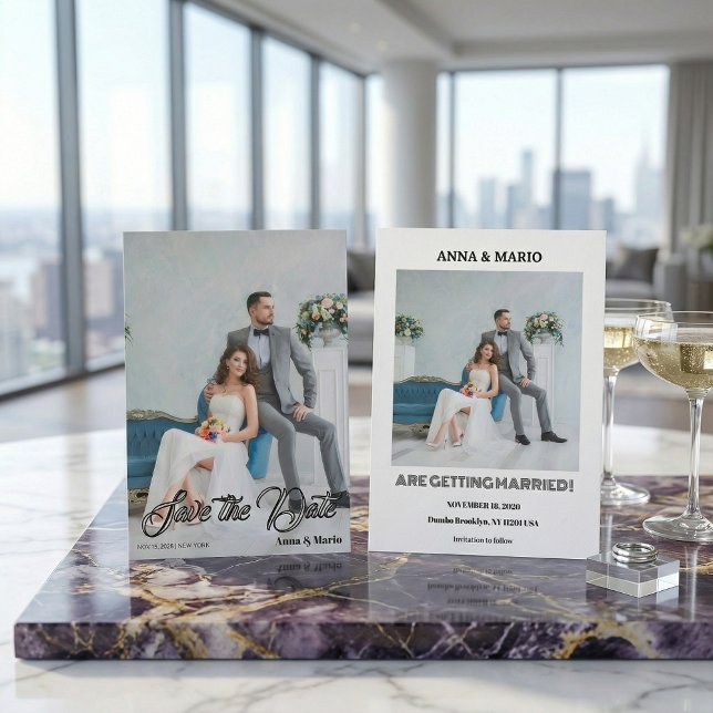 Modern Calligraphy Script Photo Wedding Save The Date (Creator Uploaded)