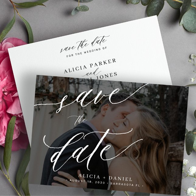 Modern calligraphy script photo wedding  save the date (Creator Uploaded)