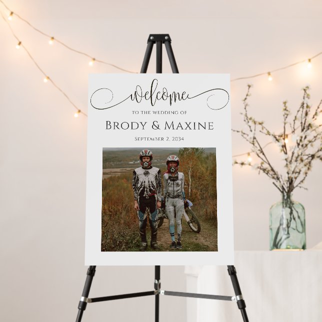 Modern Calligraphy Script Photo Wedding Welcome Foam Board (In Situ (Stand))