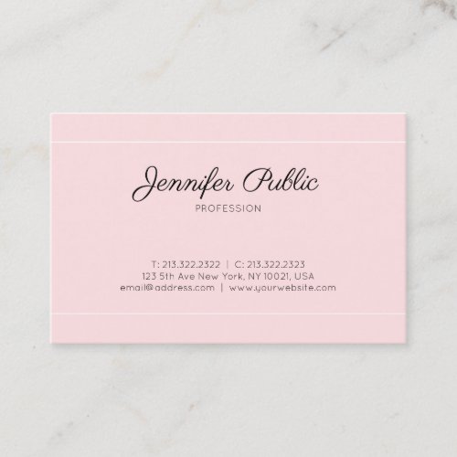 Modern Calligraphy Script Plain Elegant Pink Luxe Business Card