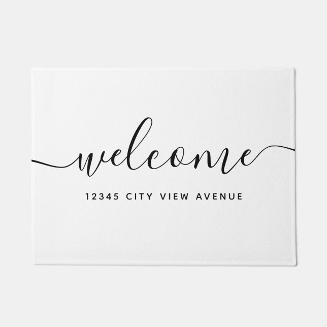 Modern Calligraphy Script Property Welcome  Doormat (Front)
