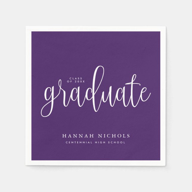 Modern Calligraphy Script Purple Graduation Napkins (Front)