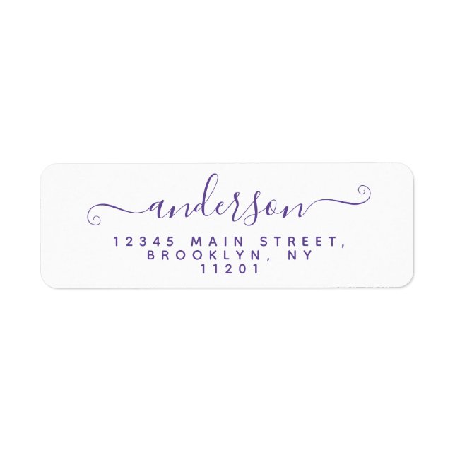 Modern Calligraphy Script Purple Violet Last Name Label (Front)