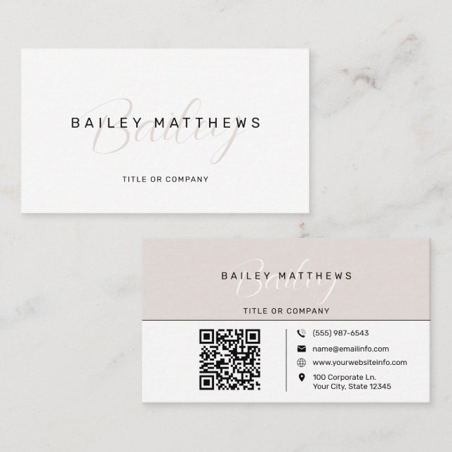 Modern Calligraphy Script QR Code Professional  Business Card (Front/Back)
