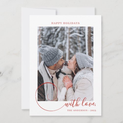 Modern Calligraphy Script Red 3 Photo Christmas Holiday Card