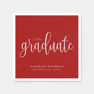Modern Calligraphy Script Red Graduation Napkins