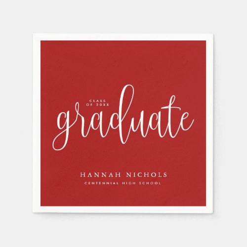 Modern Calligraphy Script Red Graduation Napkins