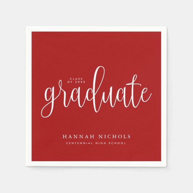 Modern Calligraphy Script Red Graduation Napkins (Front)