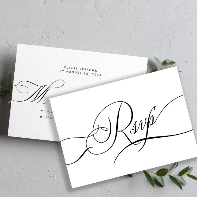 Modern calligraphy script romantic wedding RSVP card (Creator Uploaded)