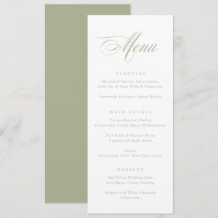 Modern Calligraphy Script Sage Green Wedding Menu