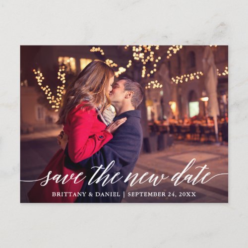 Modern Calligraphy Script Save The New Date Photo Postcard