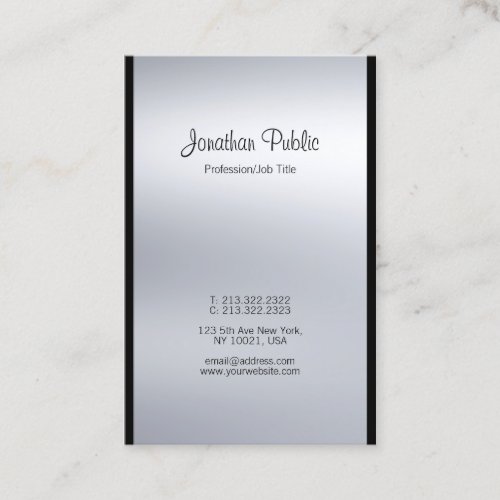 Modern Calligraphy Script Silver Fashionable Luxe Business Card