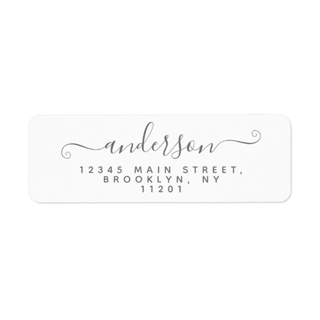 Modern Calligraphy Script Silver Gray Last Name Label (Front)