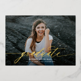 Modern Calligraphy Script Two Photo Graduation Foil Invitation