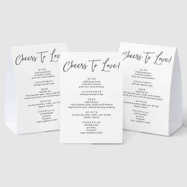 Modern Calligraphy Script Wedding Drinks Menu Paper Table Tent (Insitu(Multi))