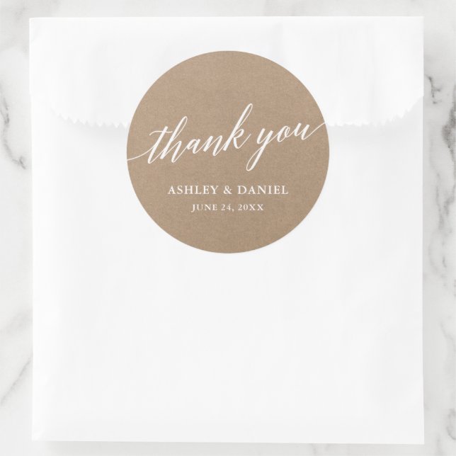 Modern Calligraphy Script Wedding Kraft Classic Round Sticker (Bag)