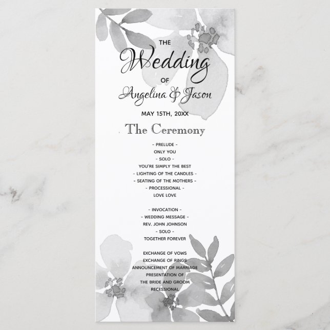 Modern Calligraphy Script Wedding Program (Front)