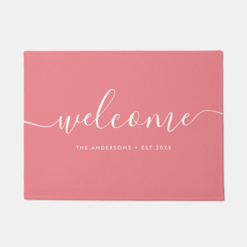 Modern Calligraphy Script Welcome Family Name Doormat