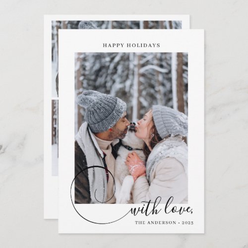 Modern Calligraphy Script with 3 Photo Christmas Holiday Card