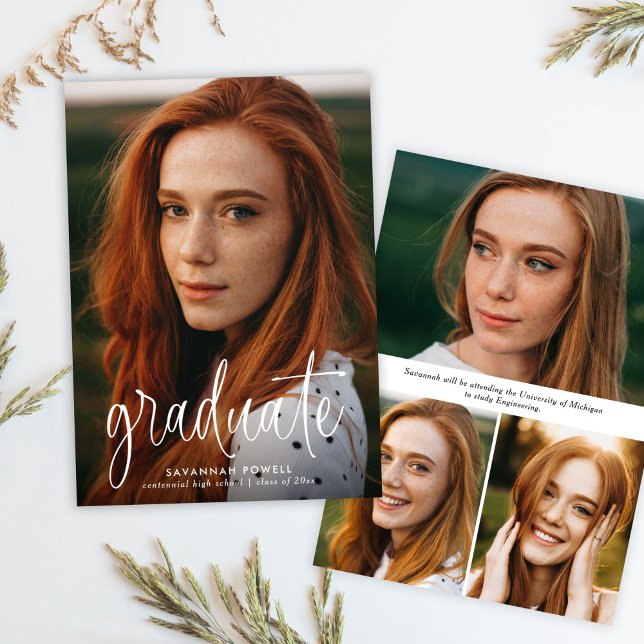 Modern Calligraphy Simple 4 Photo Graduation Announcement (Creator Uploaded)