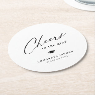 Modern Calligraphy Simple Cheers Graduation Round Paper Coaster