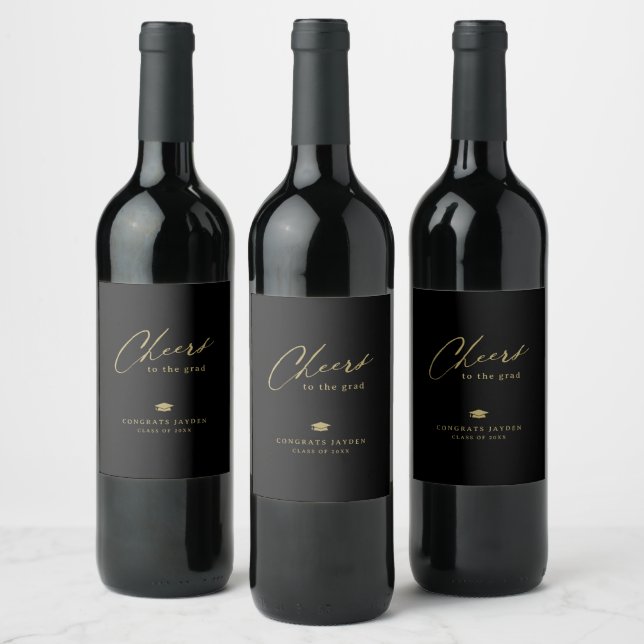 Modern Calligraphy Simple Cheers Graduation Wine Label (Bottles)