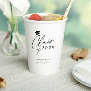 Modern Calligraphy Simple Class of 2025 Graduate Paper Cups